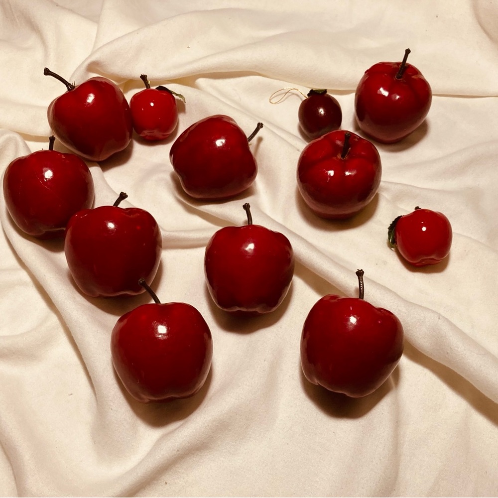 Vintage collection of glossy red apples holiday ornaments decorations for home - Picture 4 of 8